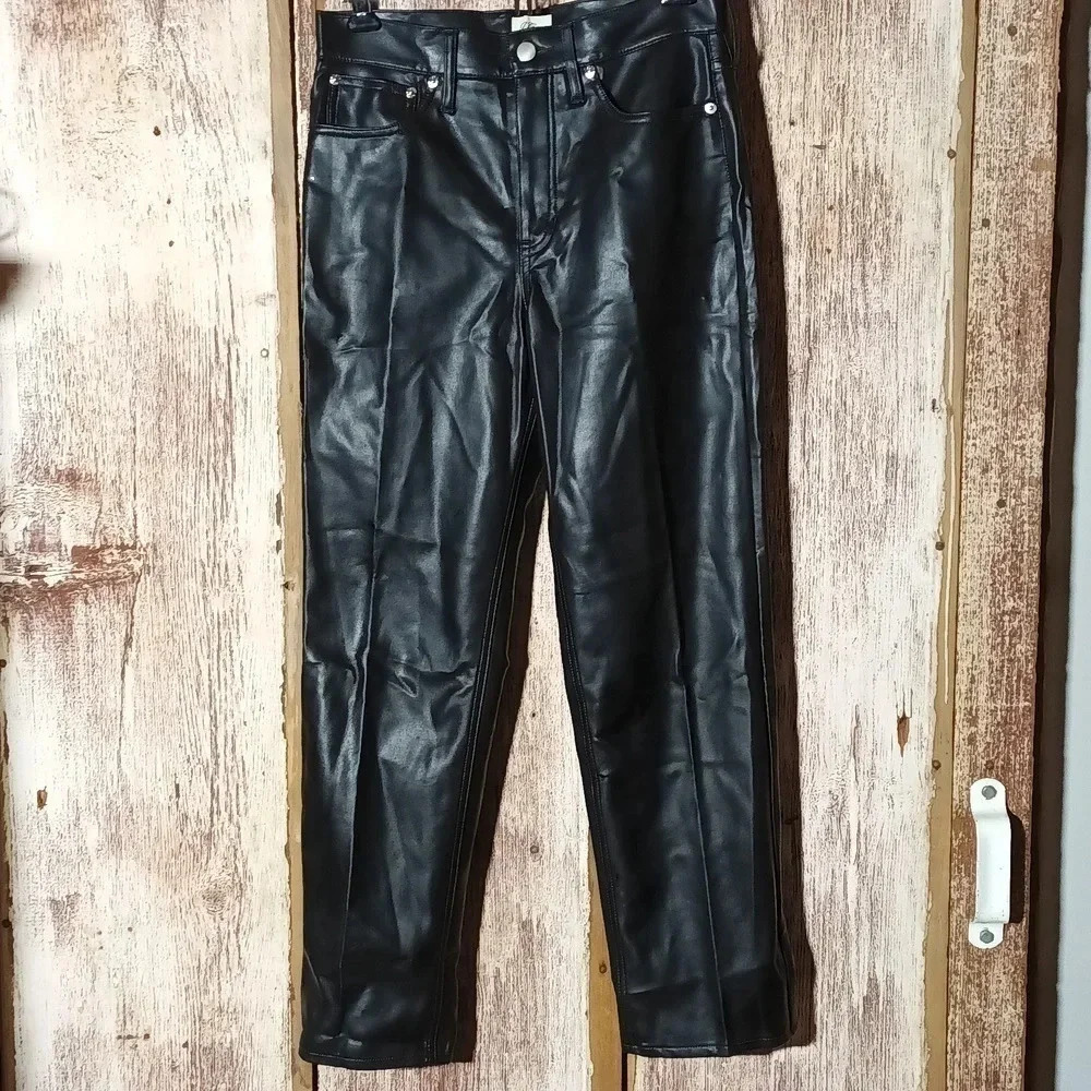 J. Crew vegan leather high waist classic straight black 5 pocket size 27 - Picture 4 of 13